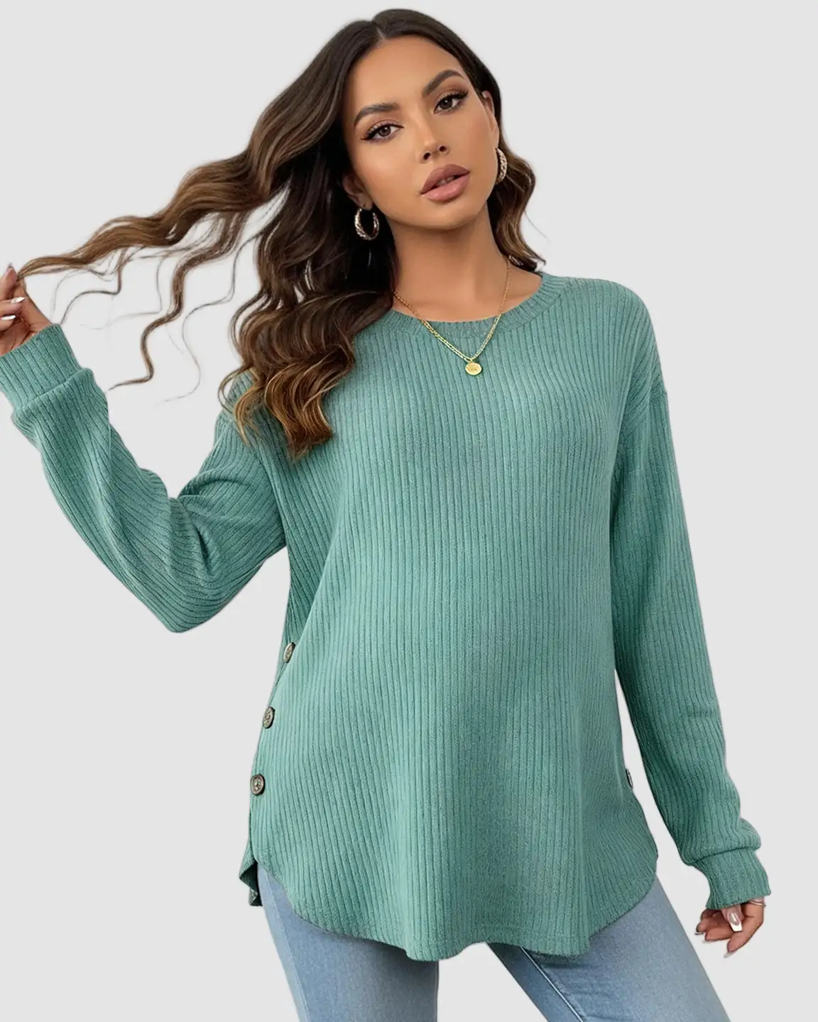 Ceylan Women's Ribbed Maternity Tunic Sweater Empire Waist - Image 14