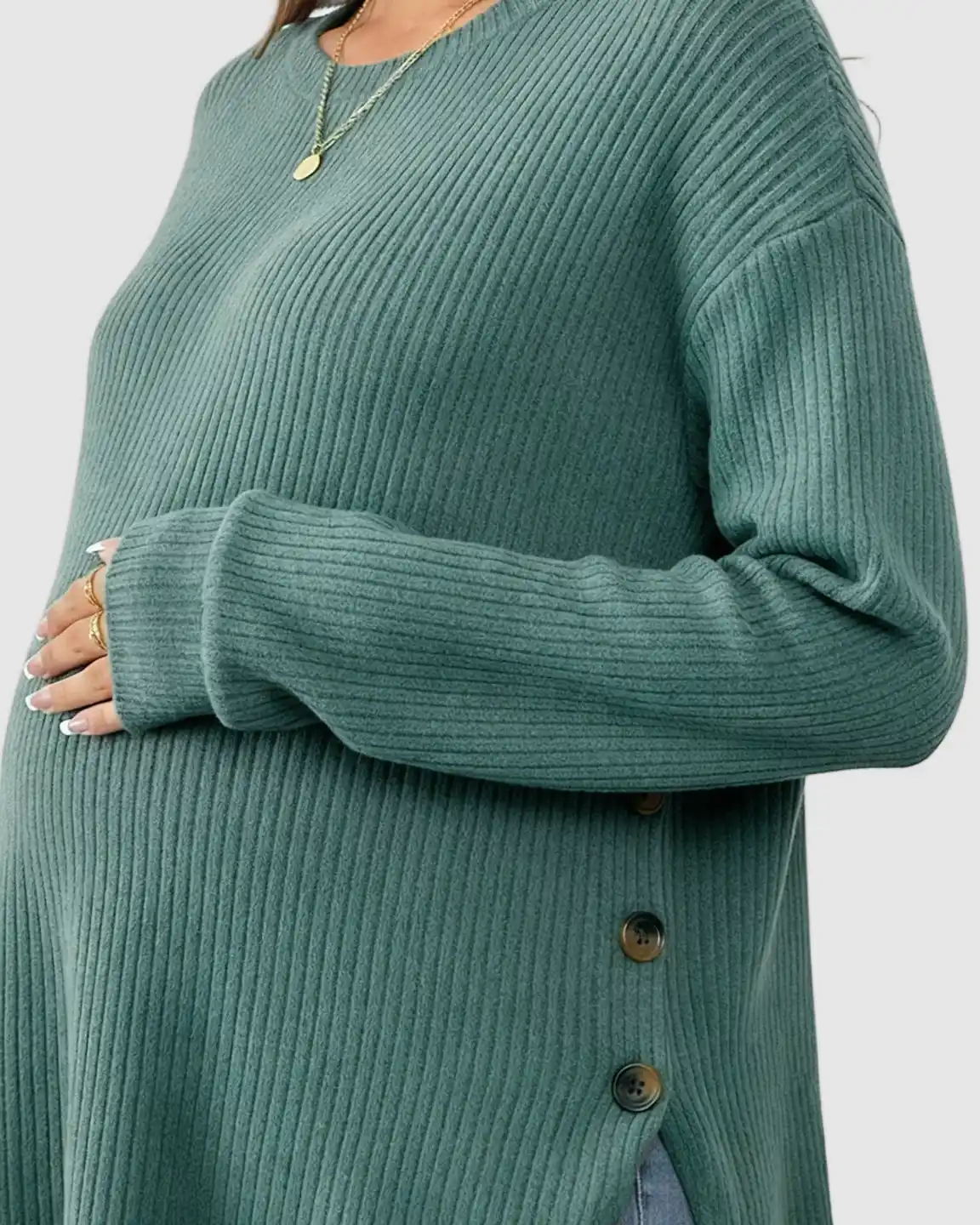 Ceylan Women's Ribbed Maternity Tunic Sweater Empire Waist - Image 16