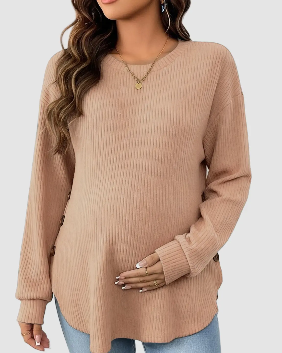 Ceylan Women's Ribbed Maternity Tunic Sweater Empire Waist - Image 17
