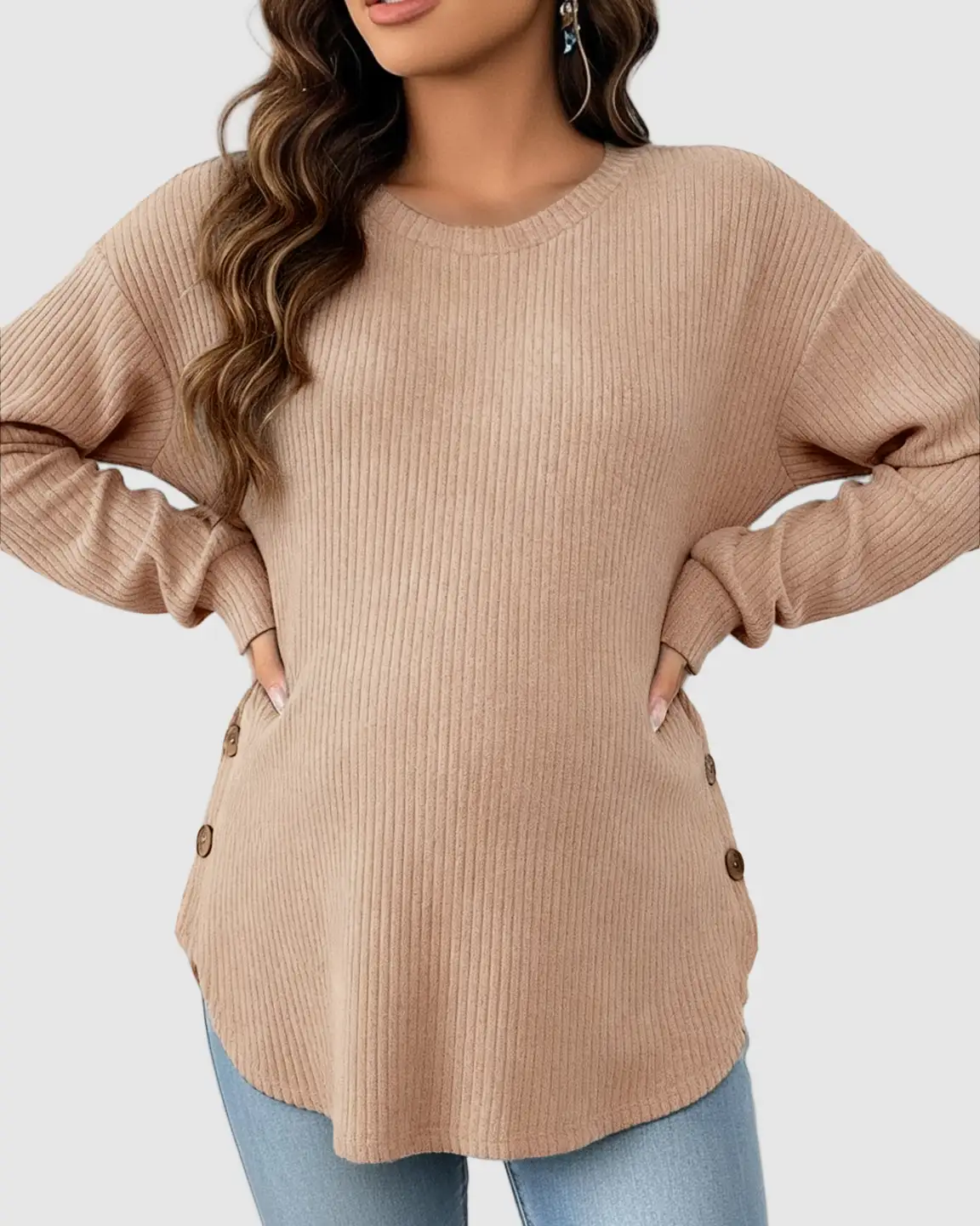 Ceylan Women's Ribbed Maternity Tunic Sweater Empire Waist - Image 18
