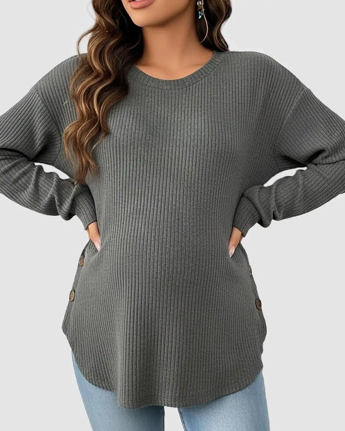 Ceylan Women's Ribbed Maternity Tunic Sweater Empire Waist - Image 19
