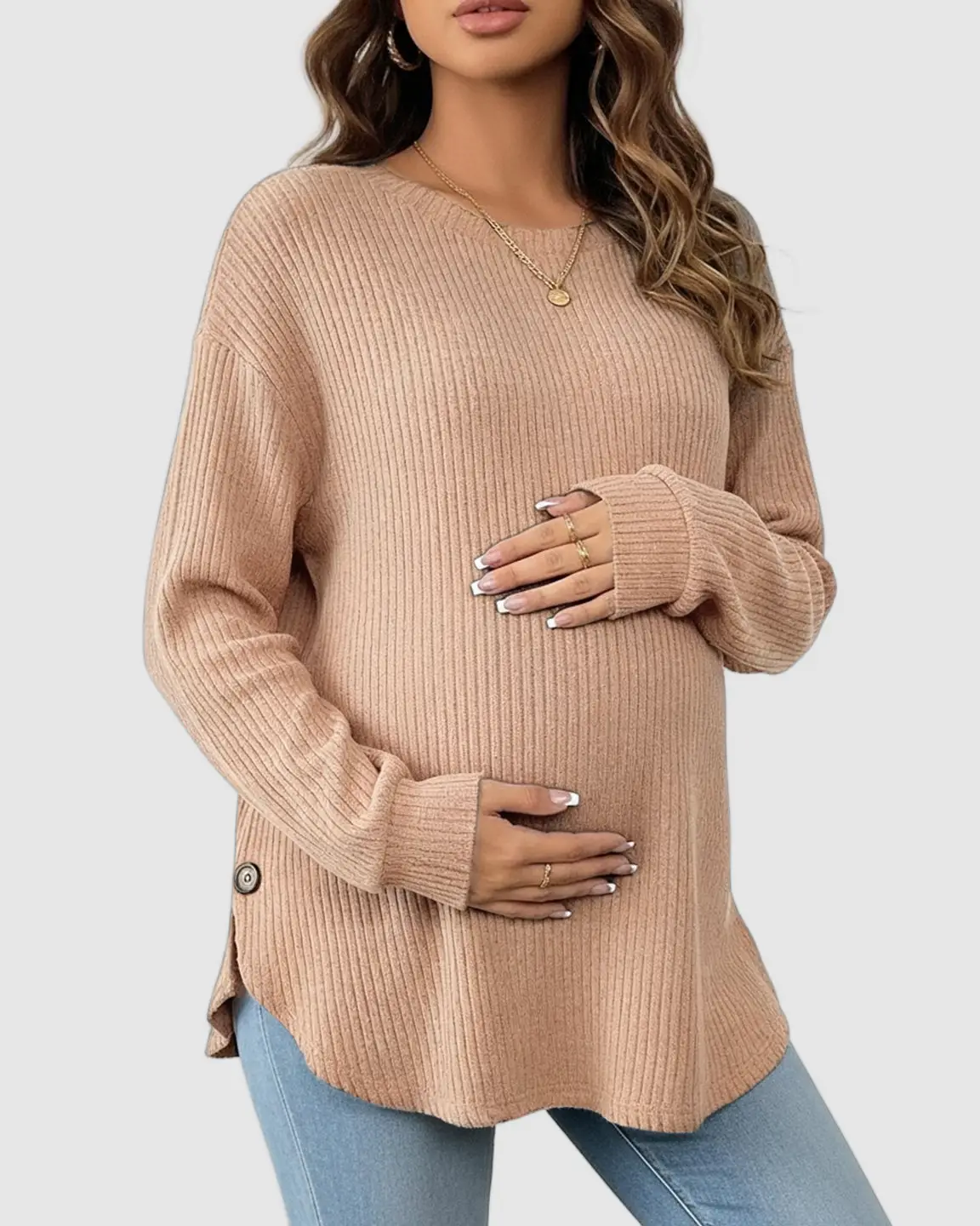 Ceylan Women's Ribbed Maternity Tunic Sweater Empire Waist - Image 2