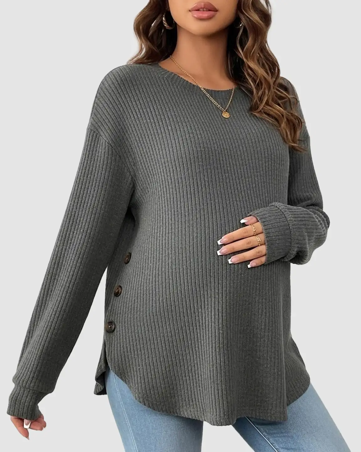 Ceylan Women's Ribbed Maternity Tunic Sweater Empire Waist - Image 20
