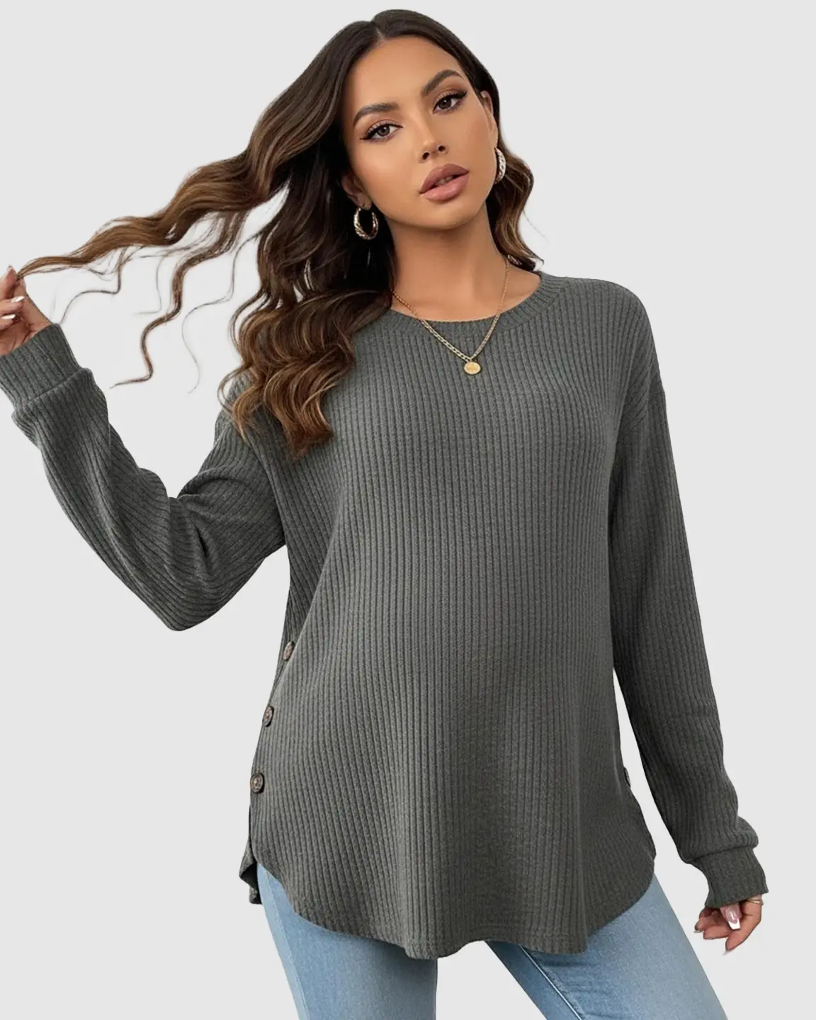 Ceylan Women's Ribbed Maternity Tunic Sweater Empire Waist - Image 21