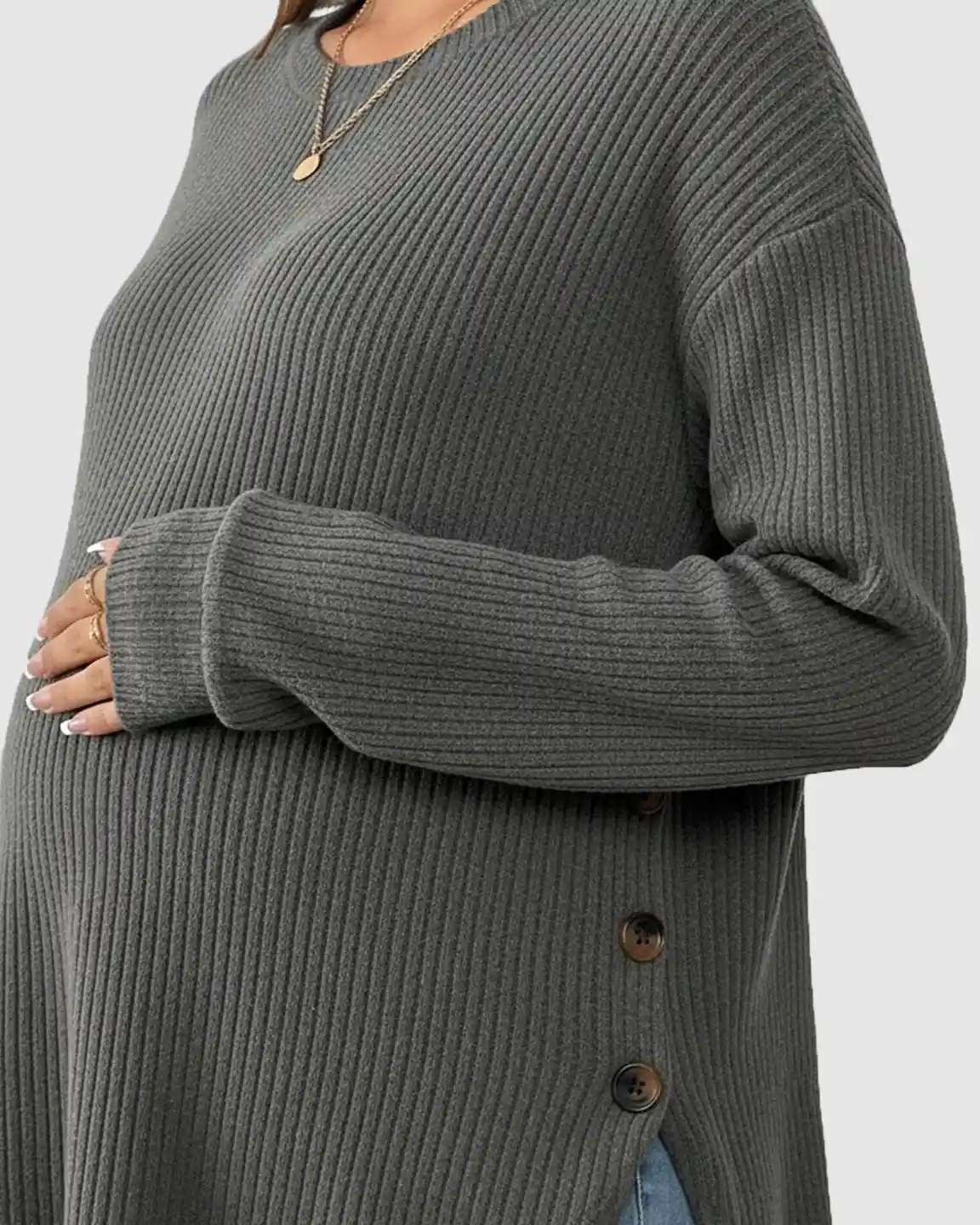 Ceylan Women's Ribbed Maternity Tunic Sweater Empire Waist - Image 23