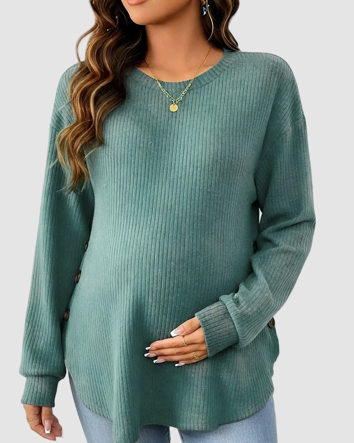 Ceylan Women's Ribbed Maternity Tunic Sweater Empire Waist - Image 24
