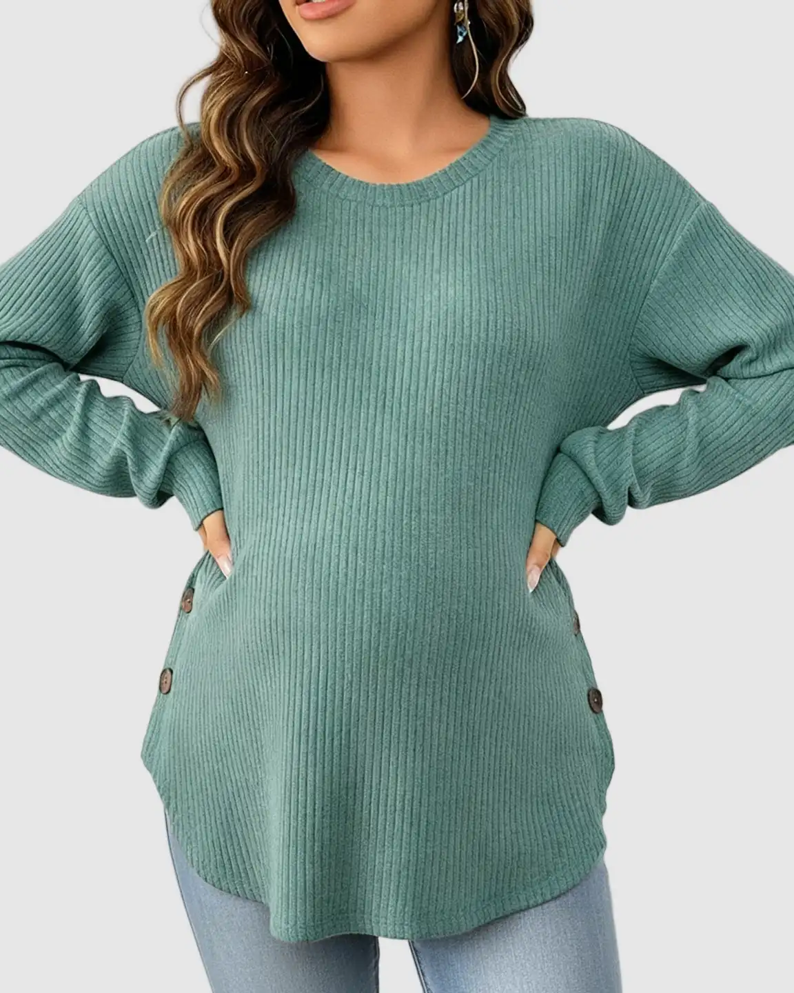 Ceylan Women's Ribbed Maternity Tunic Sweater Empire Waist - Image 25