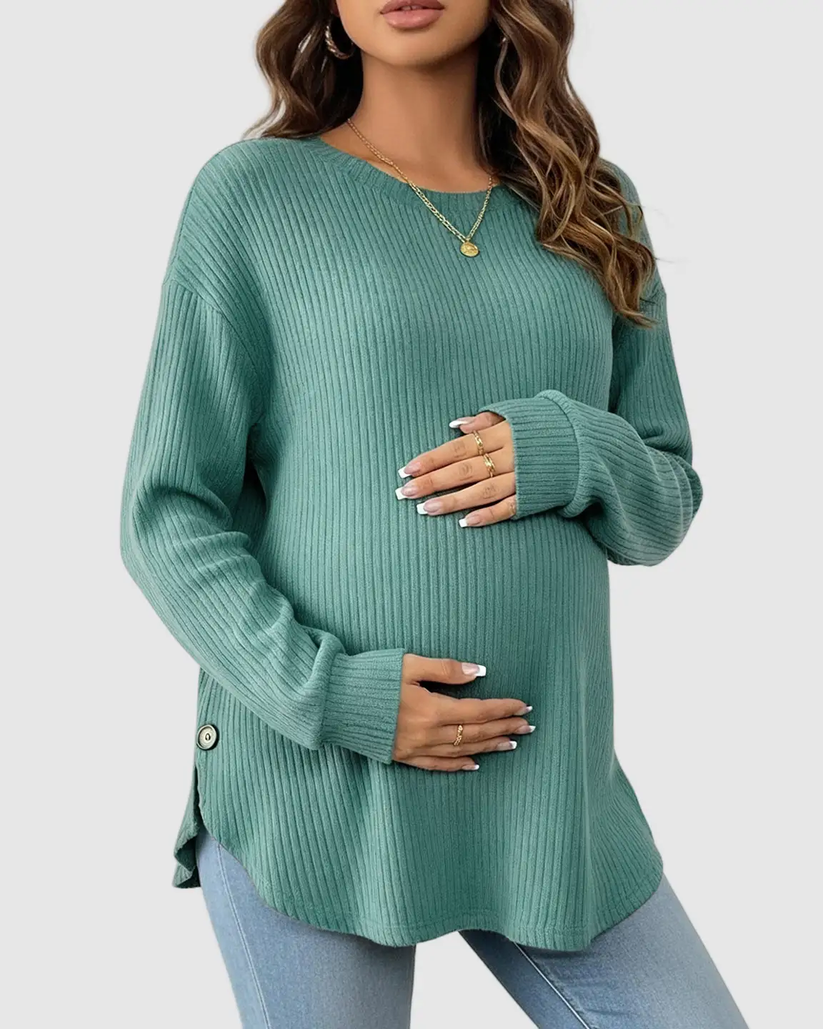 Ceylan Women's Ribbed Maternity Tunic Sweater Empire Waist - Image 3