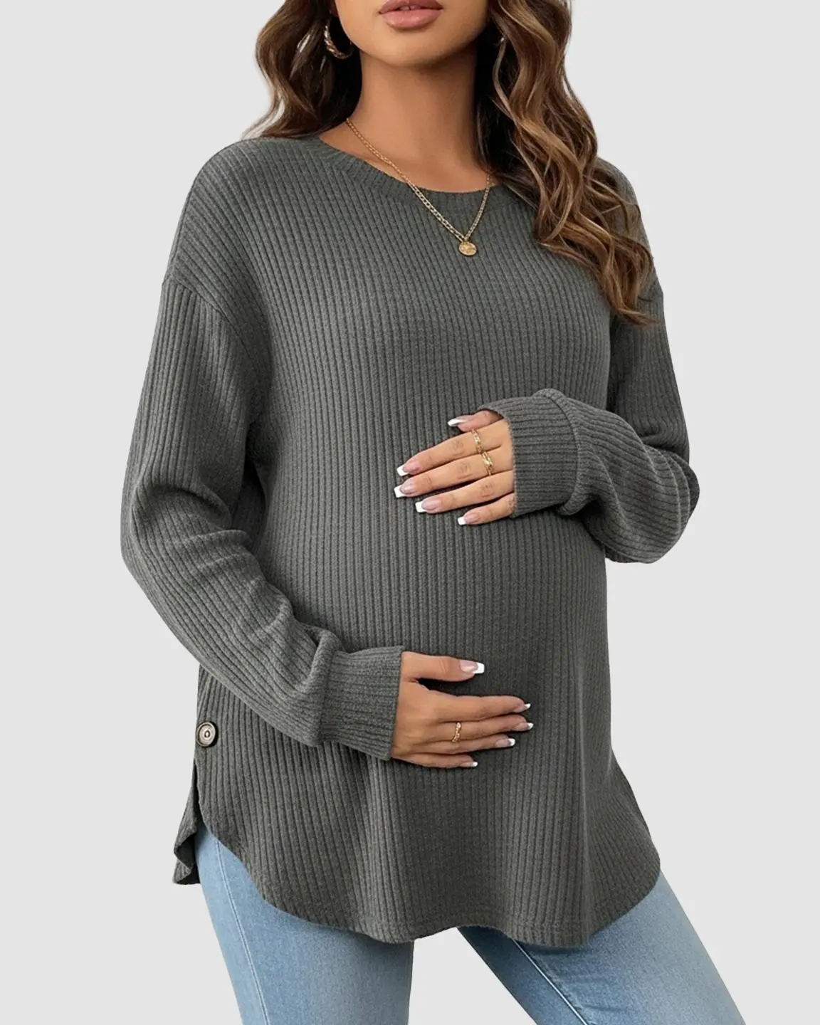 Ceylan Women's Ribbed Maternity Tunic Sweater Empire Waist - Image 4