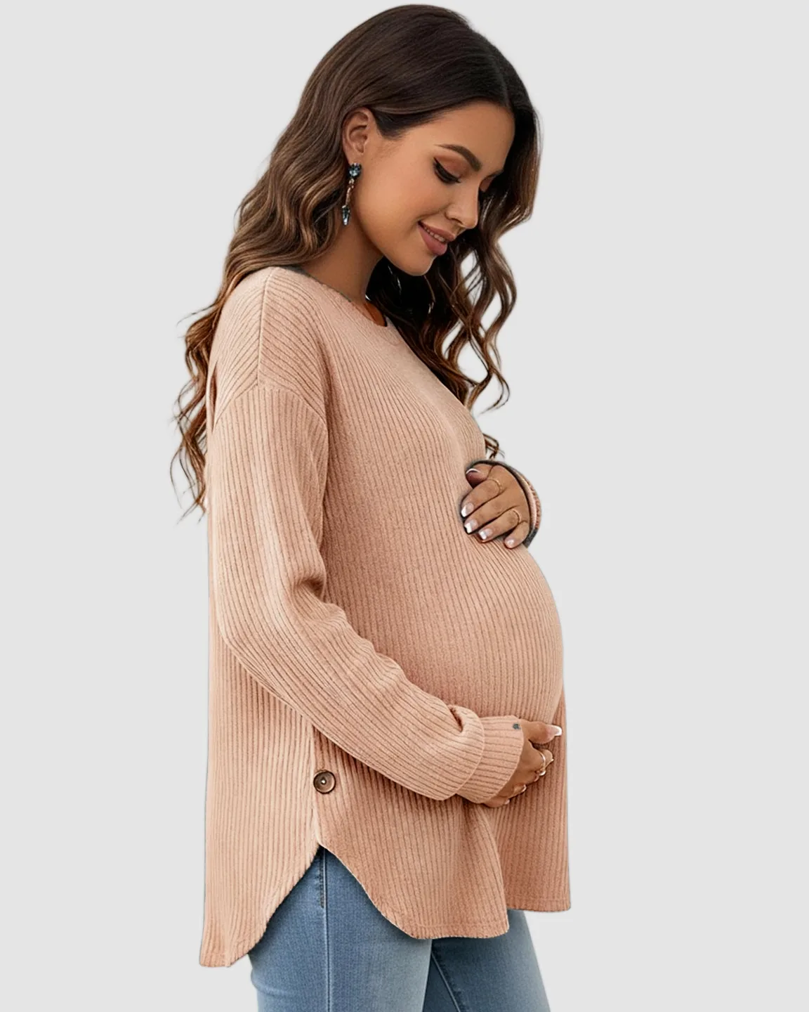 Ceylan Women's Ribbed Maternity Tunic Sweater Empire Waist - Image 5