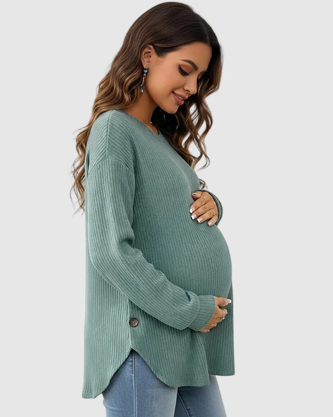 Ceylan Women's Ribbed Maternity Tunic Sweater Empire Waist - Image 6