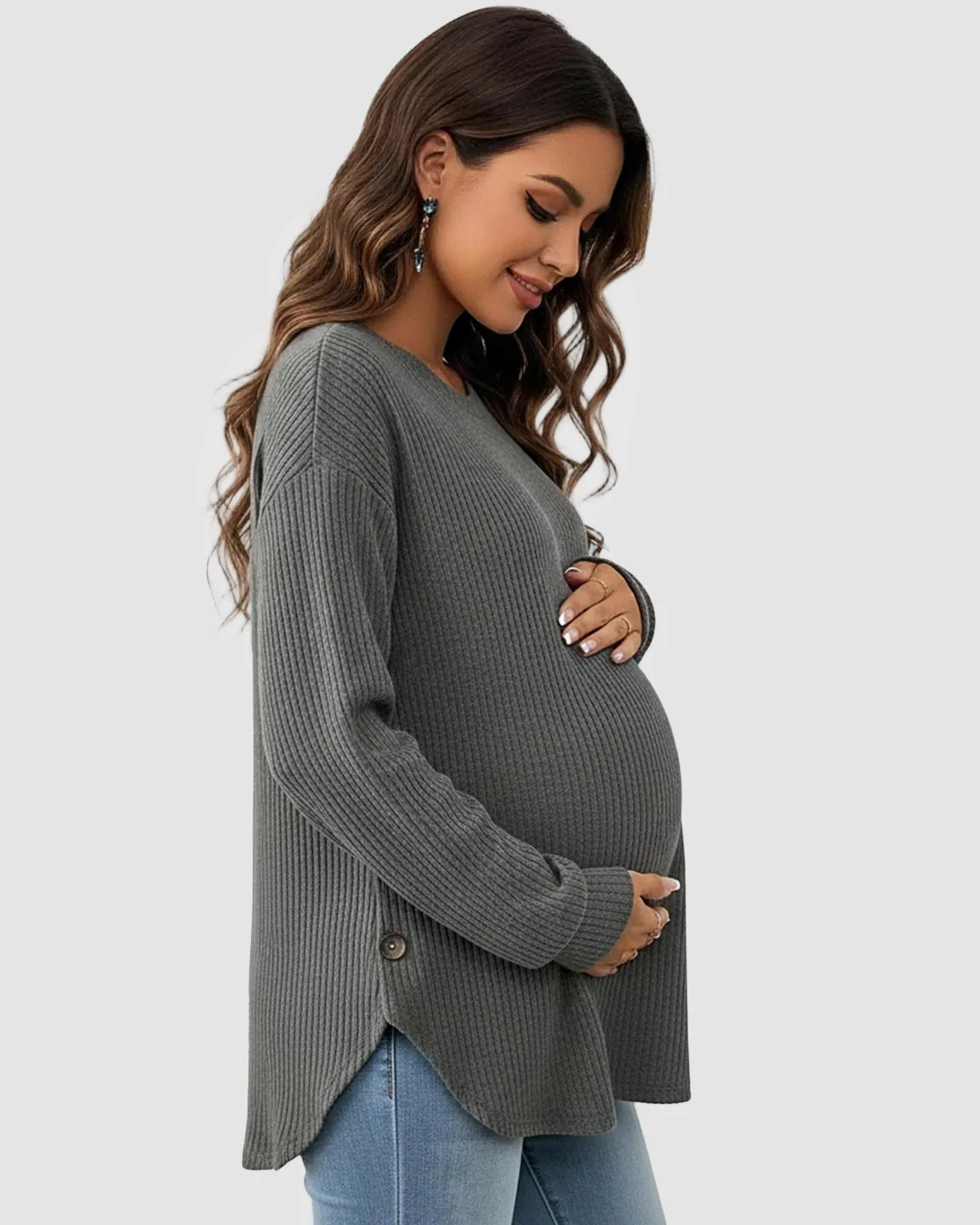 Ceylan Women's Ribbed Maternity Tunic Sweater Empire Waist - Image 7
