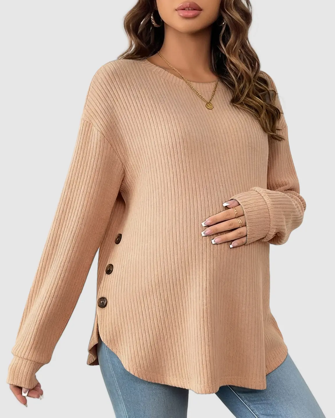 Ceylan Women's Ribbed Maternity Tunic Sweater Empire Waist - Image 8