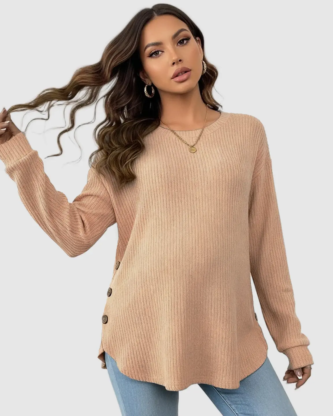 Ceylan Women's Ribbed Maternity Tunic Sweater Empire Waist - Image 9
