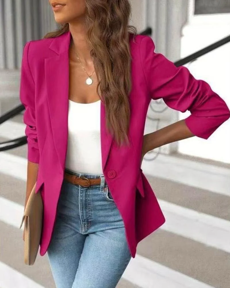 Ceylan Women’s Ruched Sleeve Blazer Tailored Single Button Jacket - Image 3