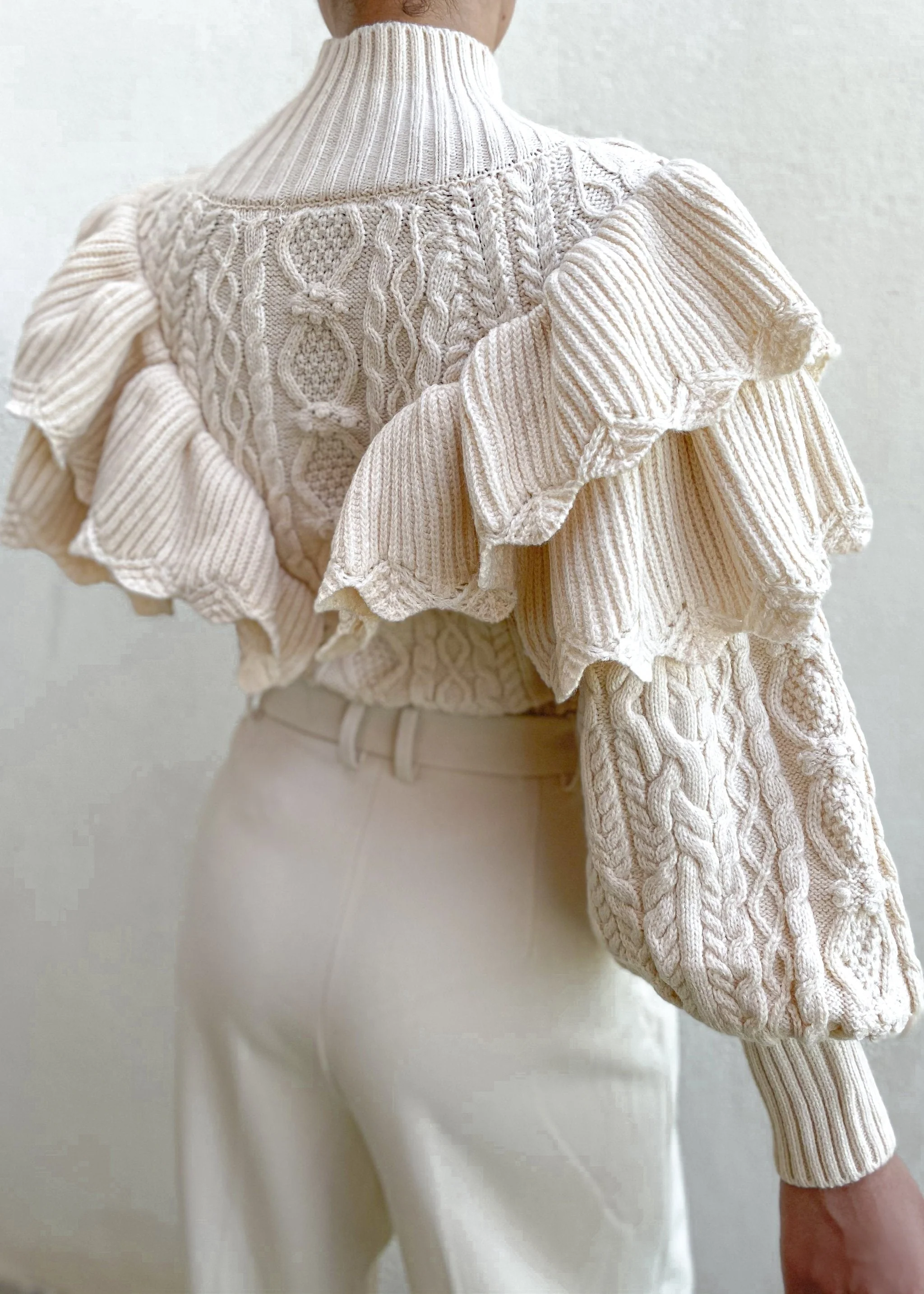 Ceylan Women’s Ruffle Cable Knit Sweater Statement Sleeve - Image 3