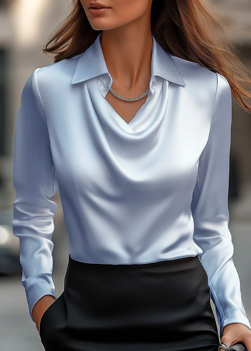 Ceylan Women’s Satin Blouse with Draped Cowl Neckline and Collar - Image 10