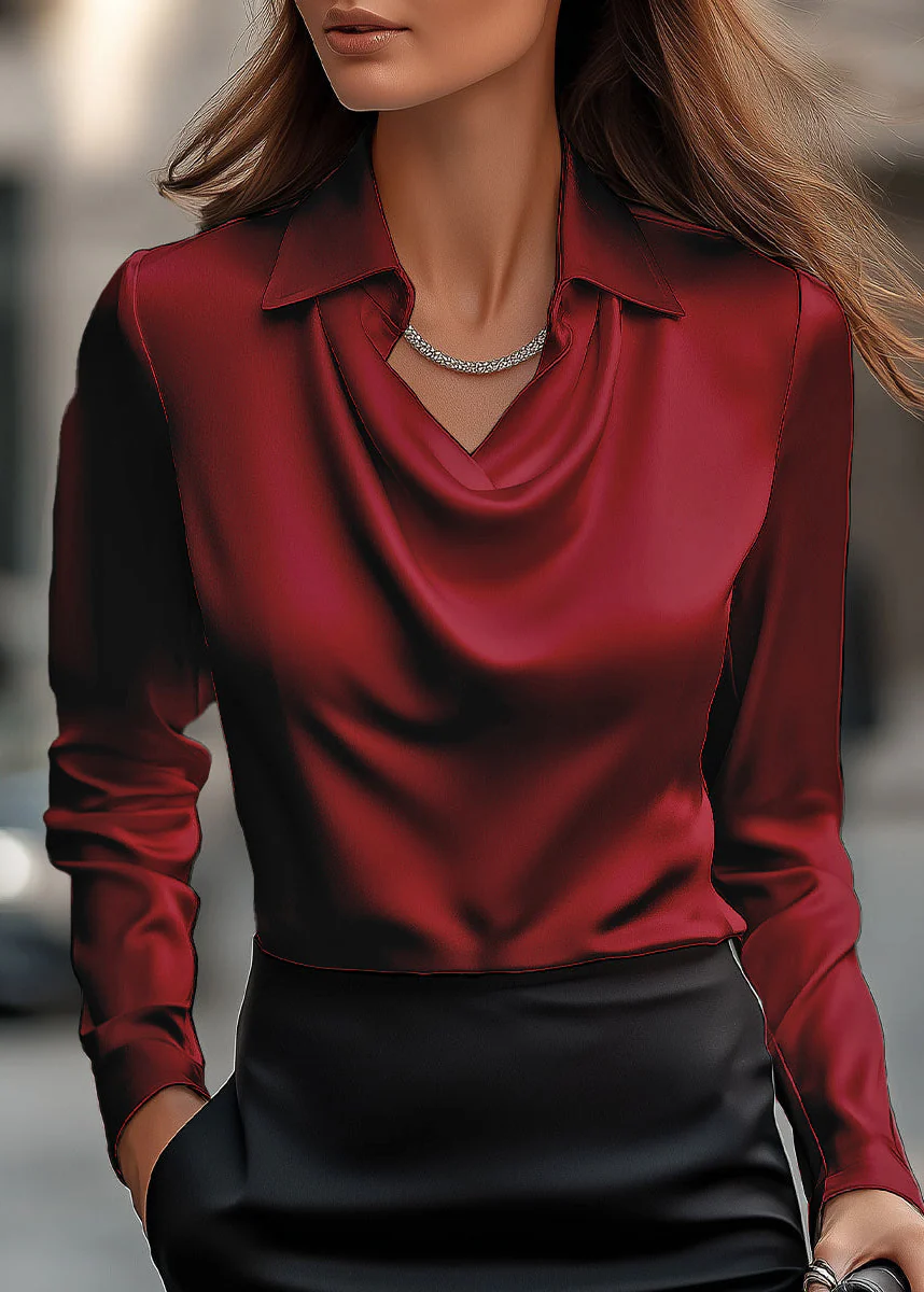 Ceylan Women’s Satin Blouse with Draped Cowl Neckline and Collar - Image 11
