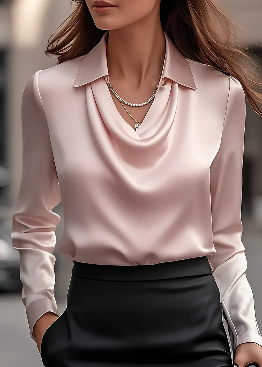 Ceylan Women’s Satin Blouse with Draped Cowl Neckline and Collar - Image 13