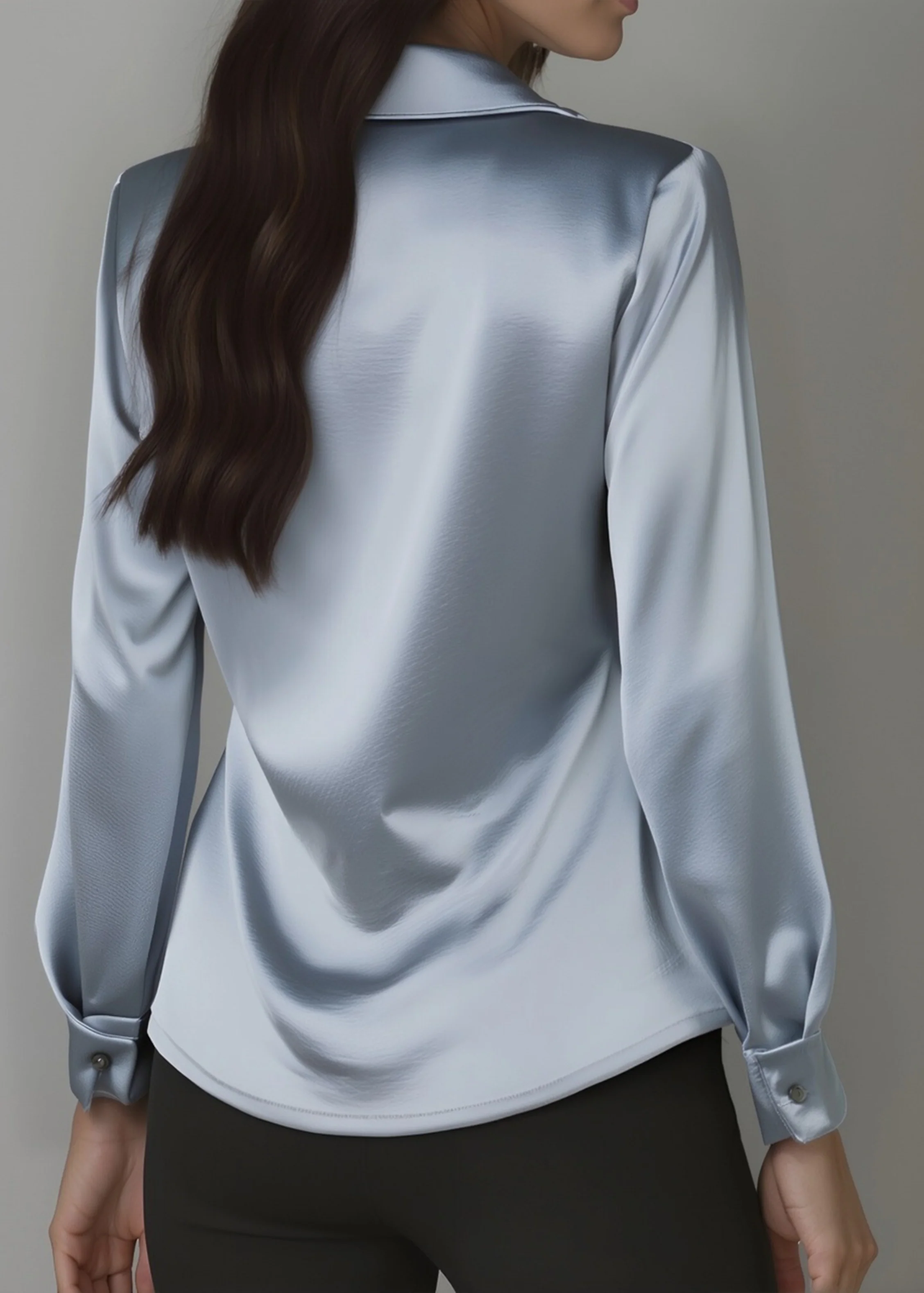 Ceylan Women’s Satin Blouse with Draped Cowl Neckline and Collar - Image 15