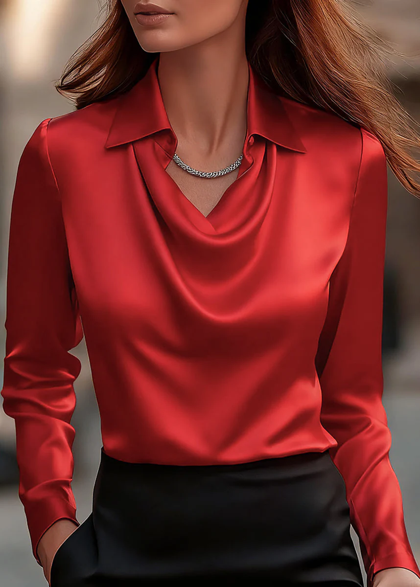 Ceylan Women’s Satin Blouse with Draped Cowl Neckline and Collar - Image 8