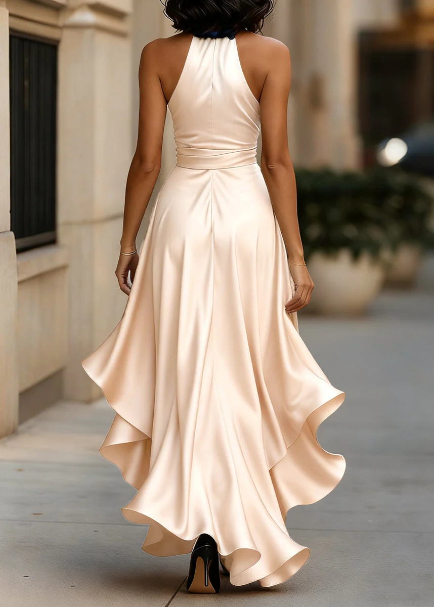 Ceylan Women’s Satin Halter Neck Gown with Asymmetric Ruffles - Image 15