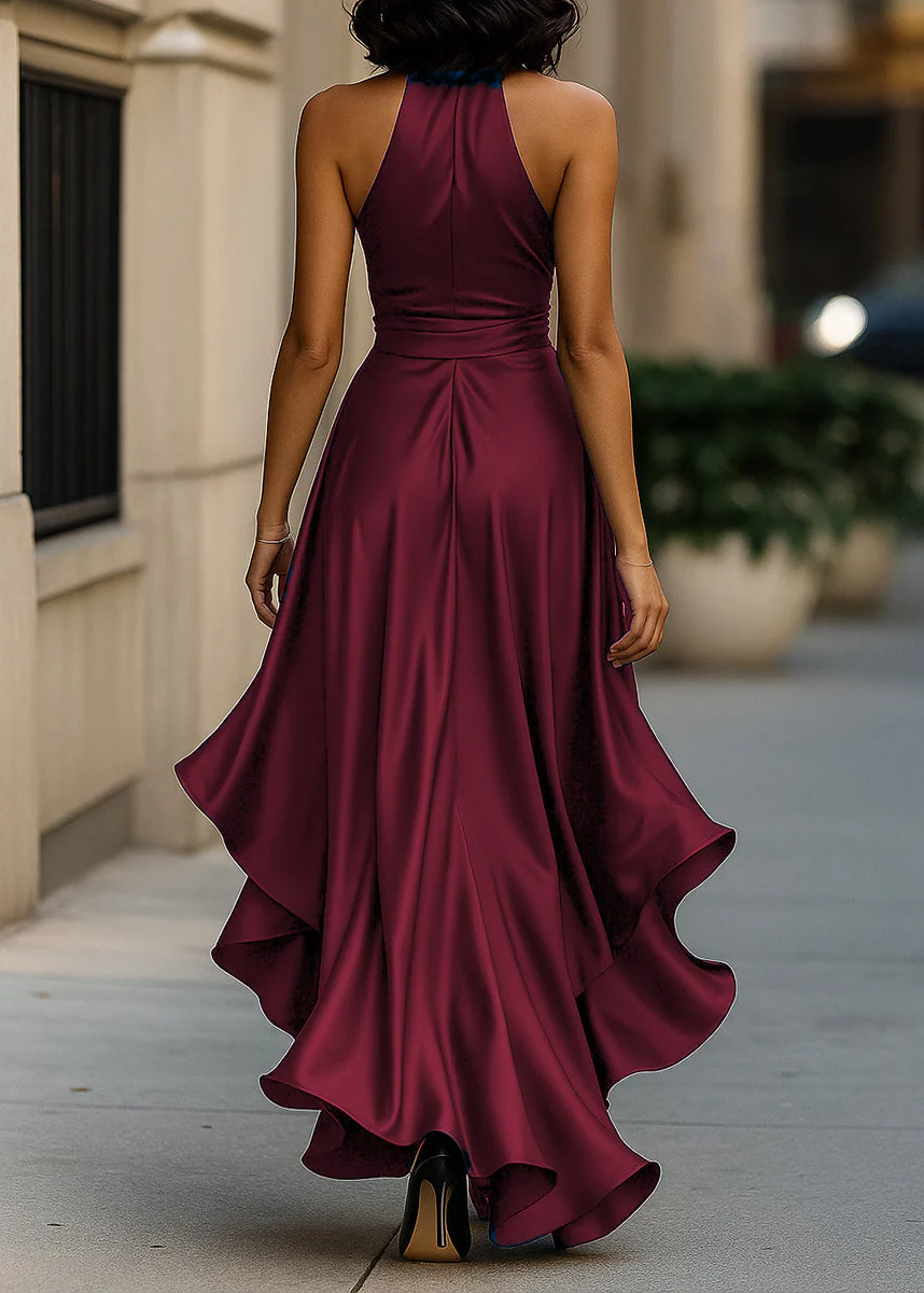 Ceylan Women’s Satin Halter Neck Gown with Asymmetric Ruffles - Image 16