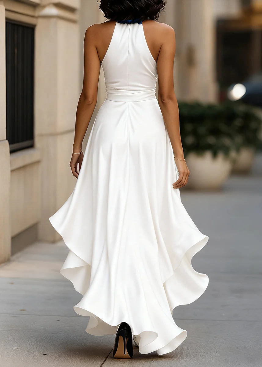 Ceylan Women’s Satin Halter Neck Gown with Asymmetric Ruffles - Image 17