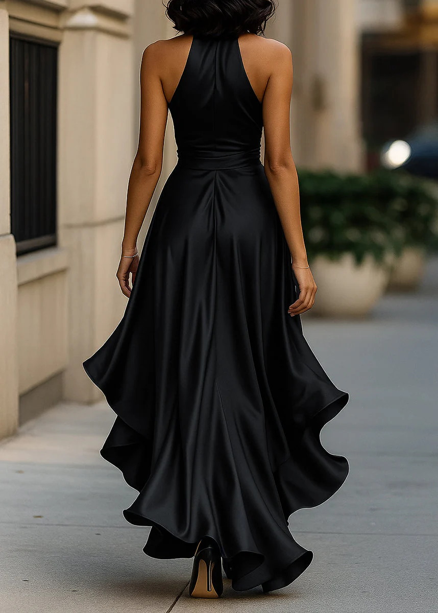 Ceylan Women’s Satin Halter Neck Gown with Asymmetric Ruffles - Image 18