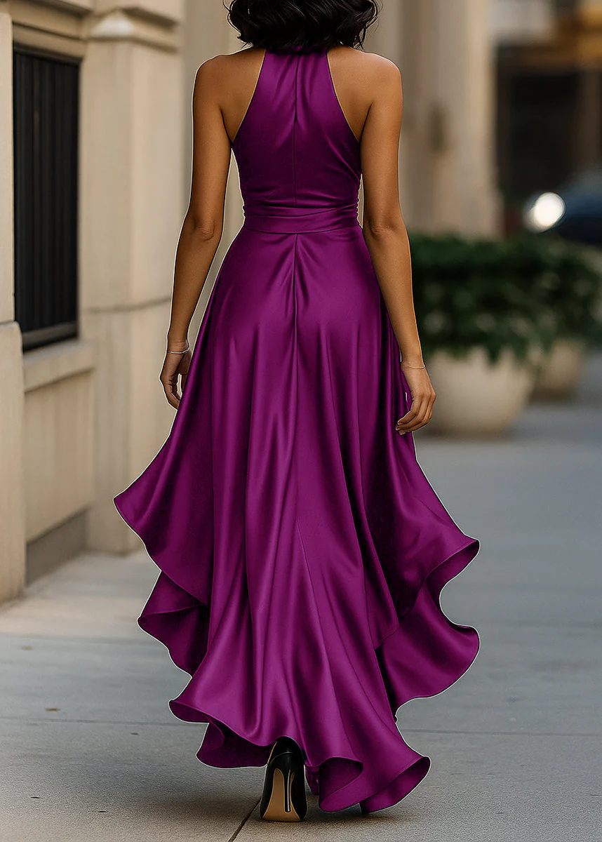 Ceylan Women’s Satin Halter Neck Gown with Asymmetric Ruffles - Image 19
