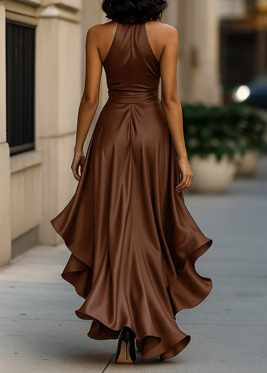 Ceylan Women’s Satin Halter Neck Gown with Asymmetric Ruffles - Image 9