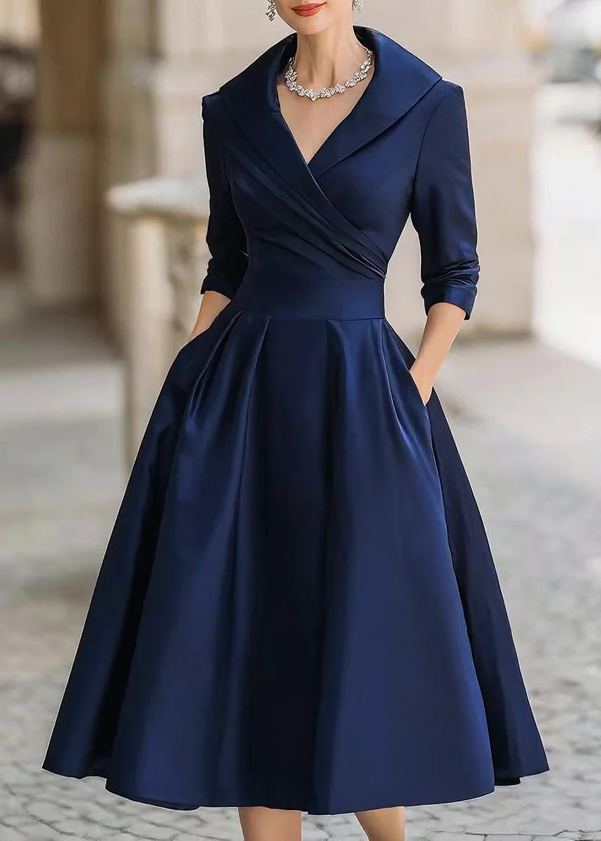 Ceylan Women’s Satin Midi Dress with Draped Collar and Pockets - Image 2