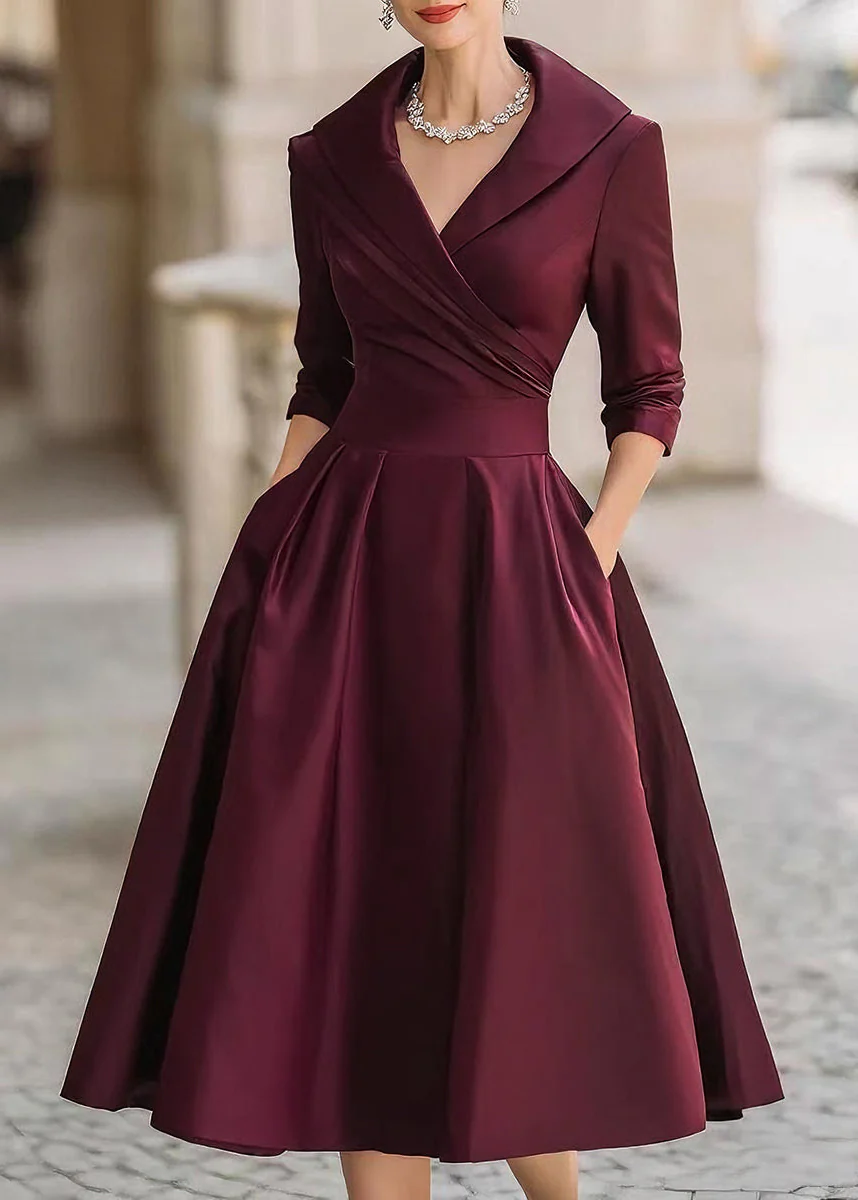 Ceylan Women’s Satin Midi Dress with Draped Collar and Pockets - Image 3