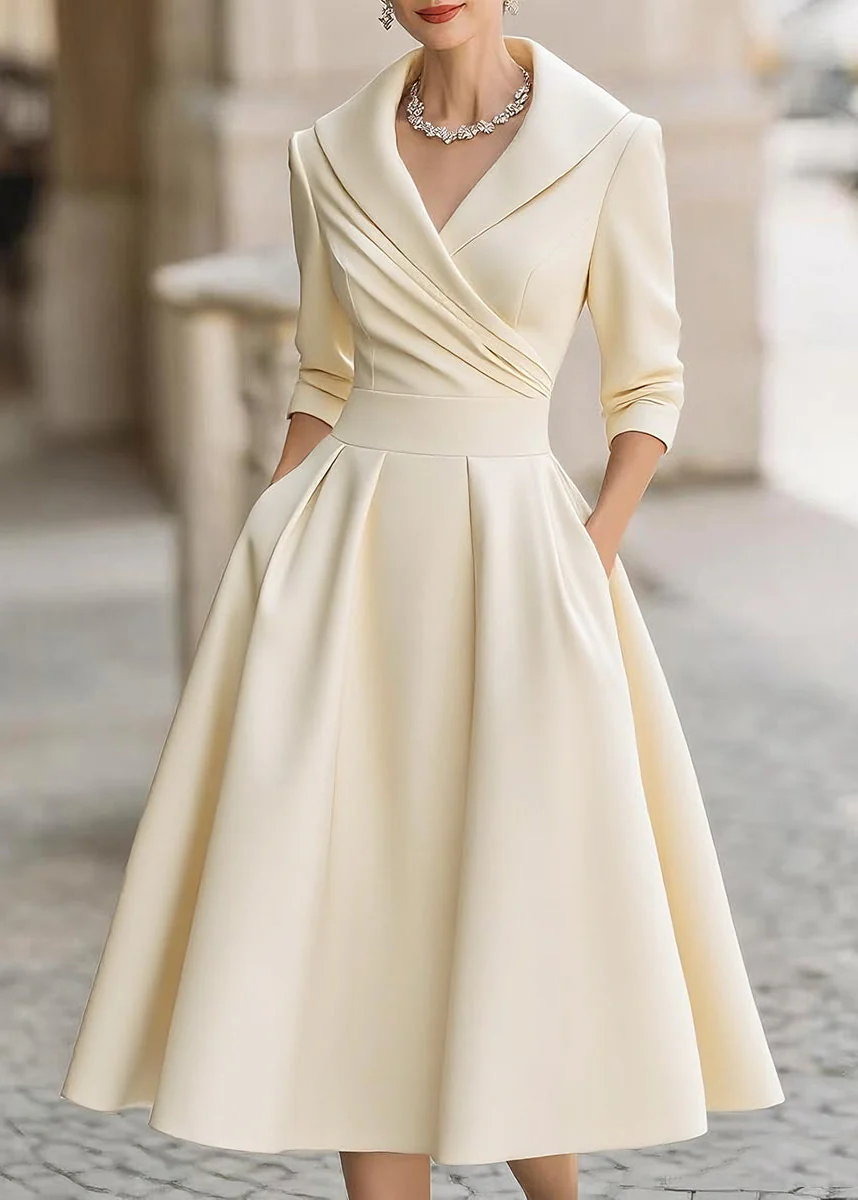 Ceylan Women’s Satin Midi Dress with Draped Collar and Pockets - Image 4