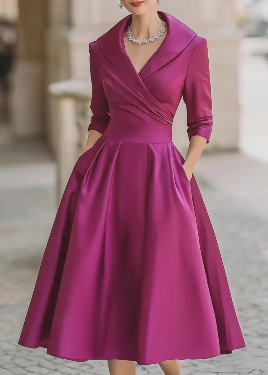 Ceylan Women’s Satin Midi Dress with Draped Collar and Pockets - Image 5