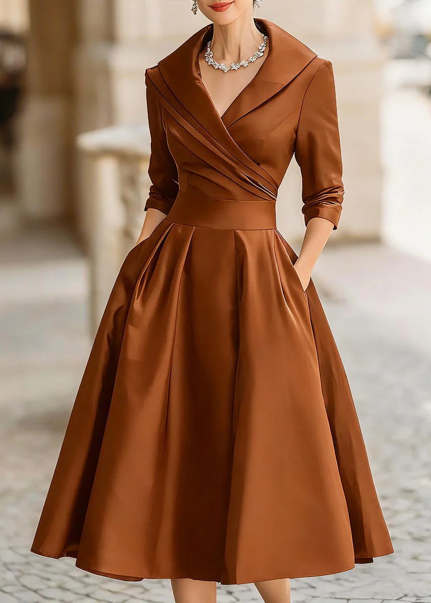 Ceylan Women’s Satin Midi Dress with Draped Collar and Pockets - Image 6