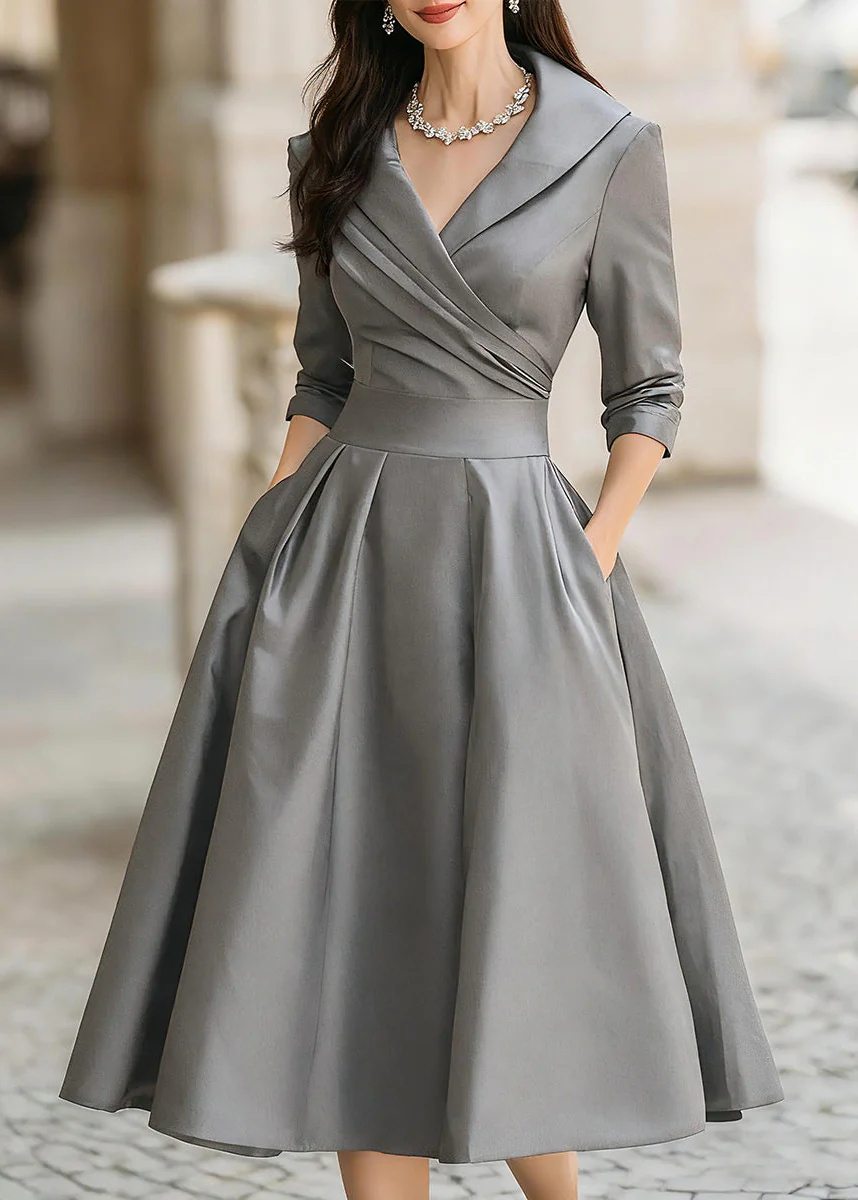 Ceylan Women’s Satin Midi Dress with Draped Collar and Pockets - Image 7