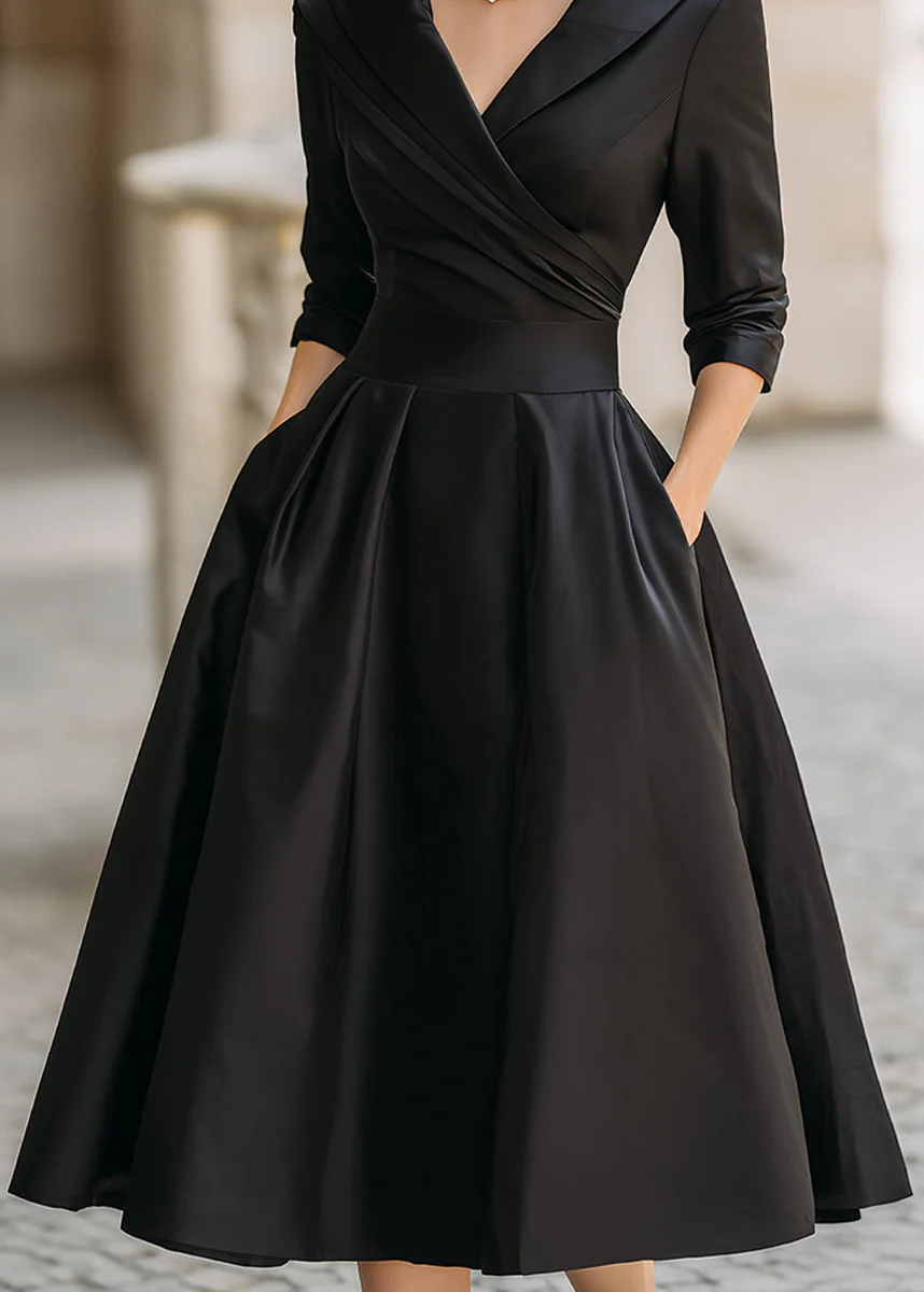 Ceylan Women’s Satin Midi Dress with Draped Collar and Pockets - Image 9