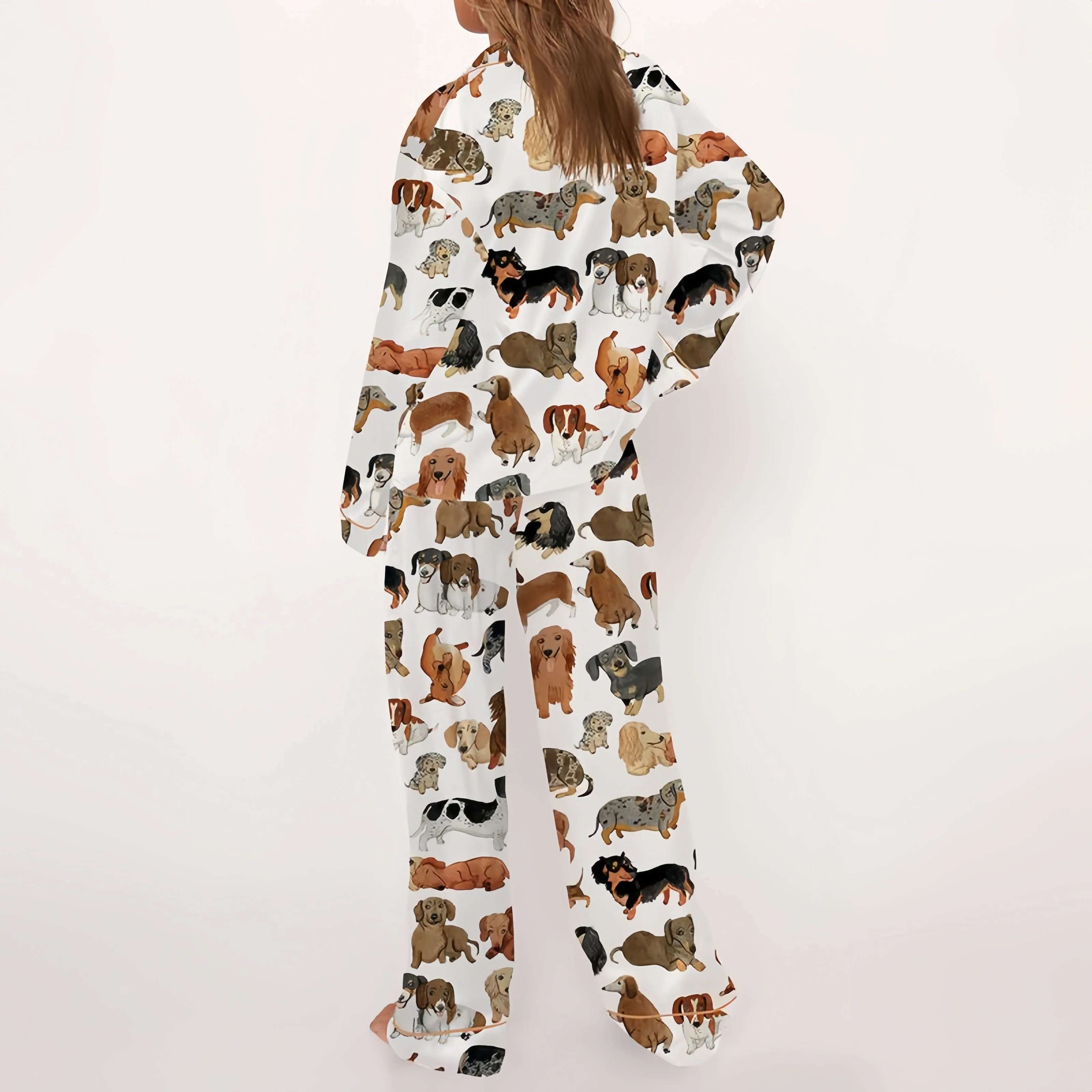 Ceylan Women¡¯s Short Pajama Set Dachshund Print Satin - Image 6