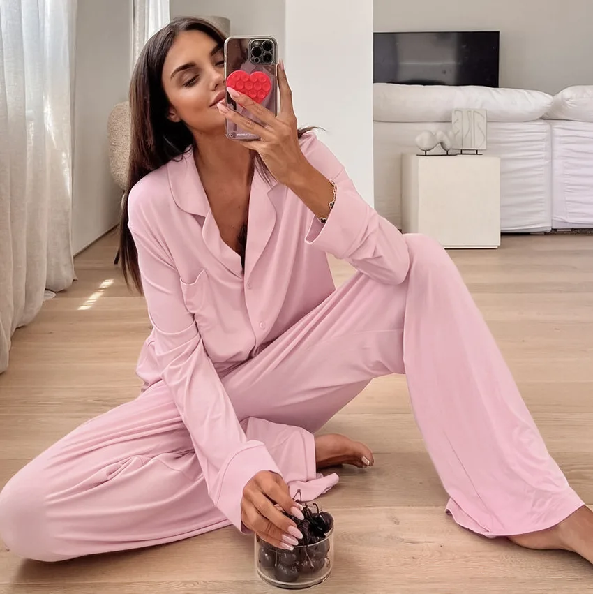 Ceylan Women’s Soft Jersey Pajama Set Button Down Sleepwear - Image 3