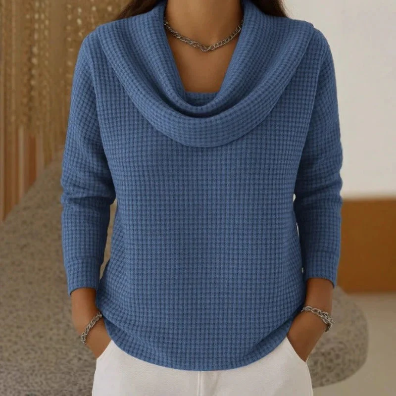 Ceylan Women¡¯s Waffle Knit Top Draped Cowl Neck Sweater - Image 2