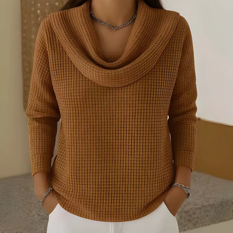 Ceylan Women¡¯s Waffle Knit Top Draped Cowl Neck Sweater - Image 3
