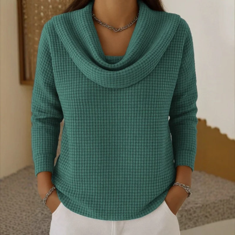 Ceylan Women¡¯s Waffle Knit Top Draped Cowl Neck Sweater - Image 4
