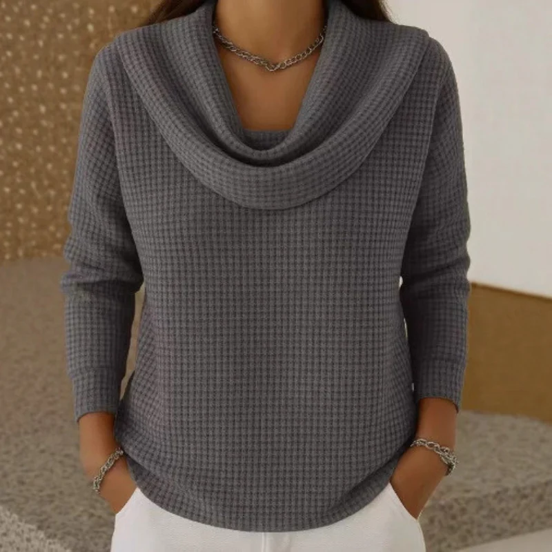 Ceylan Women¡¯s Waffle Knit Top Draped Cowl Neck Sweater - Image 5