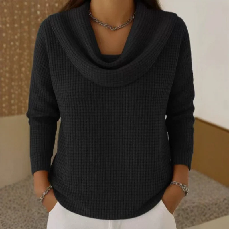 Ceylan Women¡¯s Waffle Knit Top Draped Cowl Neck Sweater - Image 6