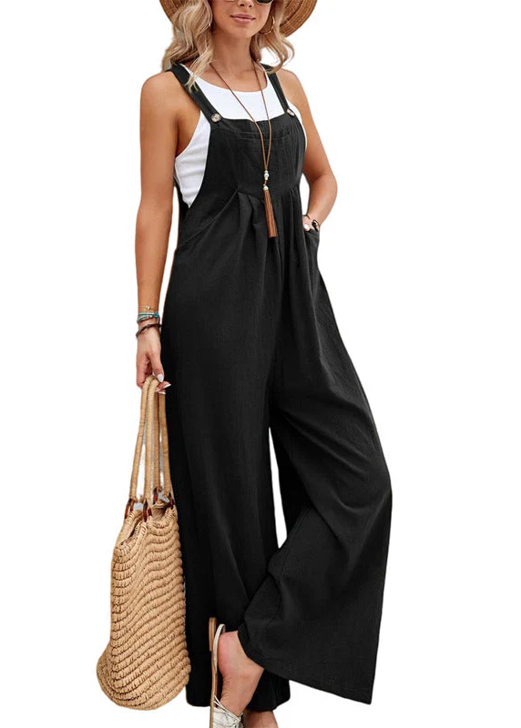 Ceylan Women¡¯s Wide Leg Jumpsuit with Button Straps and Pockets - Image 2