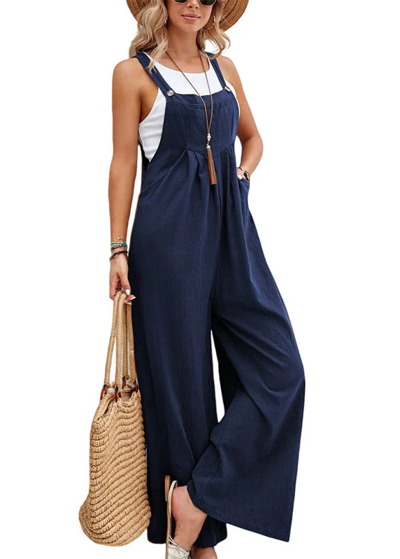 Ceylan Women¡¯s Wide Leg Jumpsuit with Button Straps and Pockets - Image 3