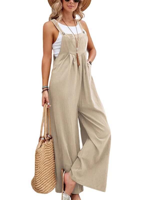 Ceylan Women¡¯s Wide Leg Jumpsuit with Button Straps and Pockets - Image 4