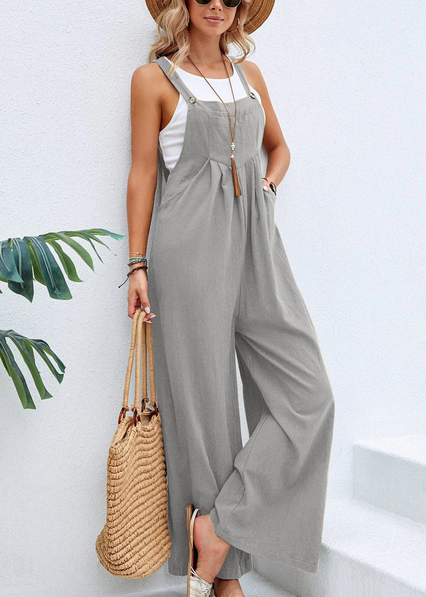 Ceylan Women¡¯s Wide Leg Jumpsuit with Button Straps and Pockets - Image 6