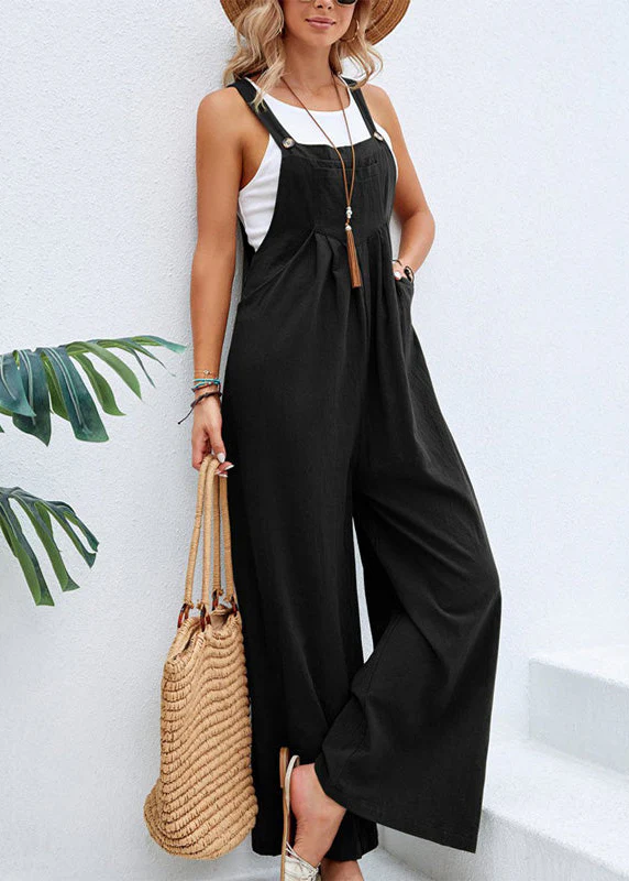 Ceylan Women¡¯s Wide Leg Jumpsuit with Button Straps and Pockets - Image 7